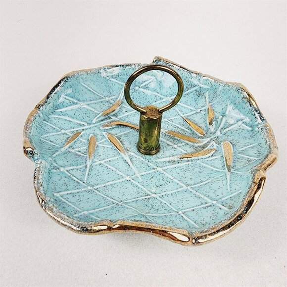Vintage 1950s California Original #163 Teal Sea Green MCM Handled Tray Fishnet - Picture 1 of 8